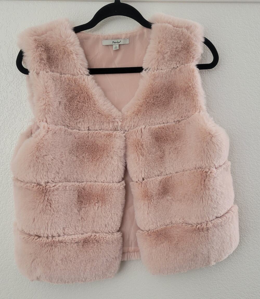 Papaya Womens Faux Fur Vest Pink Open Front Sleeveless Plush Soft Size Small